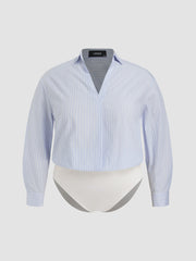Cotton Collar Shirt Bodysuit Curve & Plus