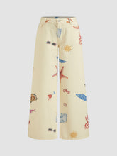 Cider Denim Low Rise Seafood Pattern Wide Leg Jens