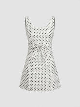 100% Cotton U-neckline Polka Dot Bowknot Mini Dress
