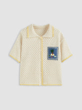 Knit Collar Fish & Tree & Shell & Turtle Graphic Hollow Out Oversized Cardigan