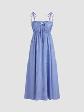 Drawstring Stripe Shirred Cut Out Cami Maxi Dress