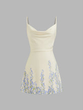 Cowl Neck Floral Lace Up Mini Dress