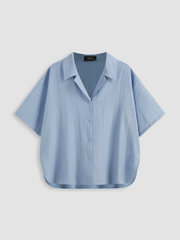 Linen-blend Collar Solid Short Sleeve Shirt Curve & Plus
