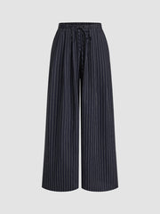 Halter Neckline Stripe Knotted Top & Mid Rise Straight Leg Trousers Set