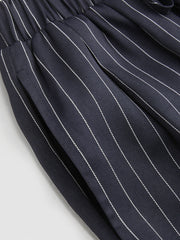 Halter Neckline Stripe Knotted Top & Mid Rise Straight Leg Trousers Set
