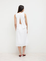 Cotton Round Neckline Elastic Waist Cut Out Split Midi Dress