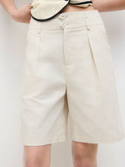 Linen-blend Mid Rise Pleated Shorts