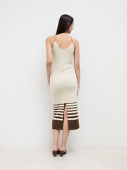 Knit Striped Knotted Pattern Split Chain Cami Midi Dress