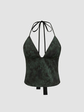 Satin V-neck Floral Knotted Backless Top