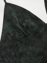 Satin V-neck Floral Knotted Backless Top