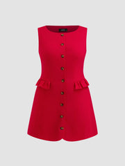 Linen-blend Boat Neck Button Mini Dress Curve & Plus