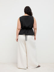 Square Neck Button Through Knotted Waistcoat Curve & Plus