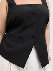 Square Neck Button Through Knotted Waistcoat Curve & Plus