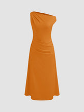 Asymmetrical Neck Solid Ruched Maxi Dress