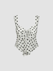 Mesh Sweetheart Polka Dot Bowknot Tank Top