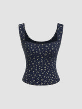 Cotton-blend Square Neck Floral Cut Out Tank Top