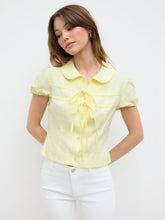 100% Cotton Peter Pan Collar Bowknot Puff Sleeve Blouse