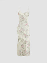Lace V-neck Floral Ruffle Maxi Dress