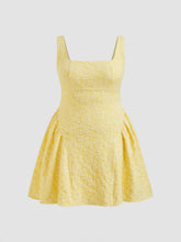 Square Neck Floral Jacquard Backless Bowknot Mini Dress Curve & Plus