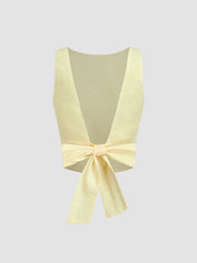 Boat Neck Polka Dot Bowknot Backless Crop Top