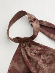 Satin Asymmetrical Neck Floral Backless Mini Dress With Scarf