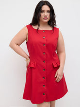 Linen-blend Boat Neck Button Mini Dress Curve & Plus