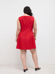 Linen-blend Boat Neck Button Mini Dress Curve & Plus