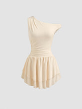 Asymmetrical Neck Ruched Layered Mini Dress