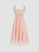 Two Pieces Mesh Square Neck Ruched Lettuce Trim Midi Dress & Solid Slip Dress
