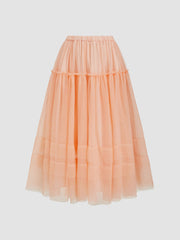 Voluminous Mesh Mid Rise Midi Skirt