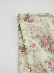 Chiffon Square Neck Floral Bowknot Puff Sleeve Mini Dress