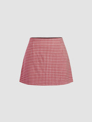 U-neckline Gingham Bowknot Crop Tank Top & Low Rise Mini Skirt Set
