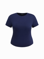 Round Neckline Knit Short Sleeve Top Curve & Plus