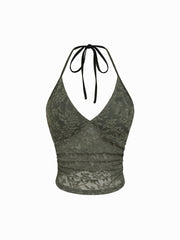 Lace Halter Neckline Floral Cami Top