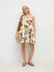Halter Neckline Floral Criss Cross Oversized Mini Dress