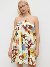 Halter Neckline Floral Criss Cross Oversized Mini Dress