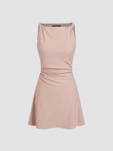 Boat Neck Twist Ruched Mini Dress