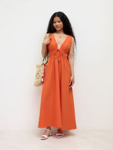 Cotton-blend V-neck Beaded Shirred Ruffle Maxi Dress