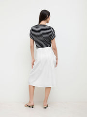 Cotton Low Rise Tie Side Knotted Pleated Midi Skirt