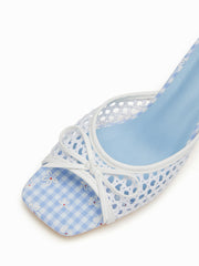 FLOWER & PLAID & BOWKNOT WOVEN HEELED SANDALS