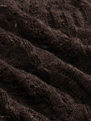 Knit Crochet V-Neck Beaded Hollow Out Knotted Cardigan