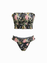 Bandeau Floral Shirred Lettuce Trim Bracelet Bikini Set
