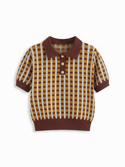 Knit Polo Check Short Sleeve Top