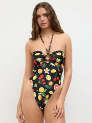 Shaping Halter Neckline Fruit Cut Out One Piece Swimsuit