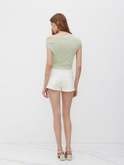 Asymmetrical Neck Ruched Top & Solid Cami Top
