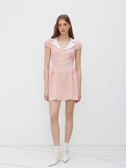 Cotton Collar Gingham Ruffle Mini Dress