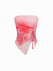 Mesh Solid O-ring Lettuce Trim Knotted Tube Top