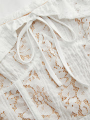 Lace Off-shoulder Knotted Crop Top