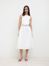 Cotton Round Neckline Elastic Waist Cut Out Split Midi Dress