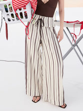 Mid Rise Fold Over Stripe Knotted Wide Leg Trousers